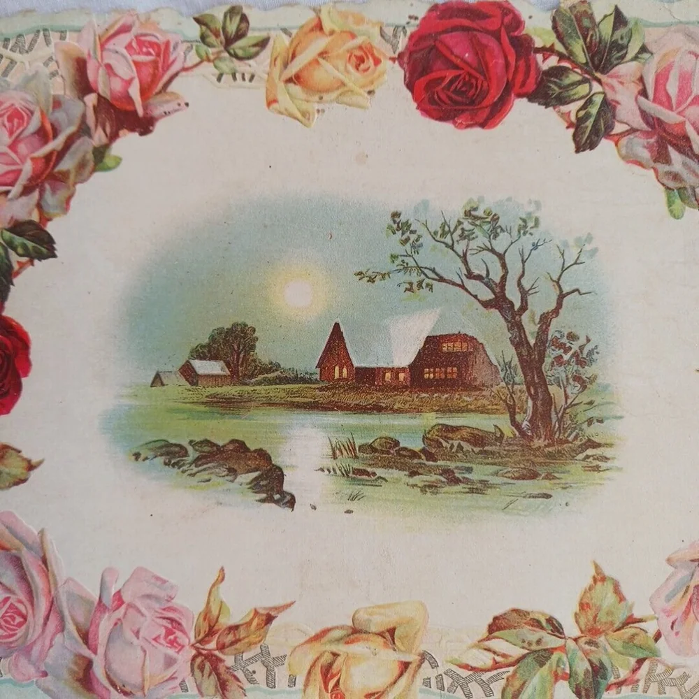 Victorian Die Cut Winter Scene Greeting Card